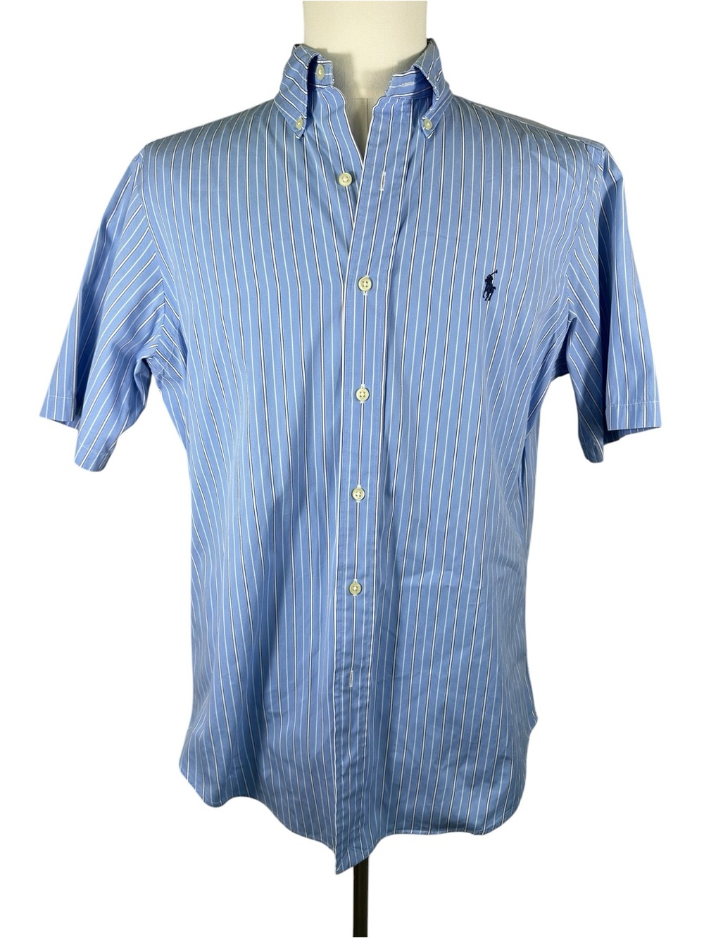 Ralph Lauren Blue and White Striped Short-Sleeve Button-Down Shirt